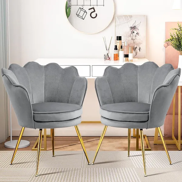 Czlolo Velvet Cloud Accent Chairs (Set of 2), Light Gray