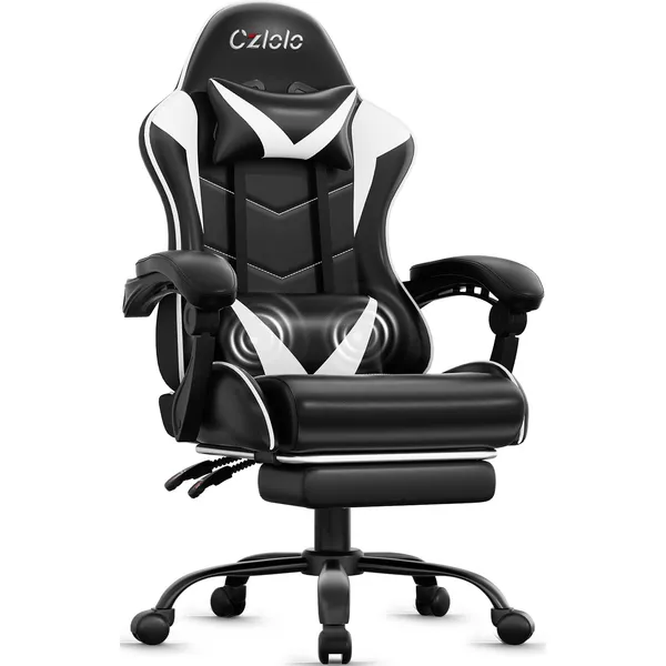 Czlolo Classic Footrest Gaming Chair, White