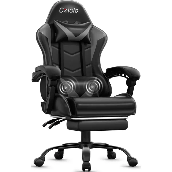 Czlolo Classic Footrest Gaming Chair, Grey