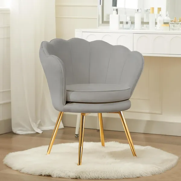 Czlolo Seashell Vanity Chair, Light Gray