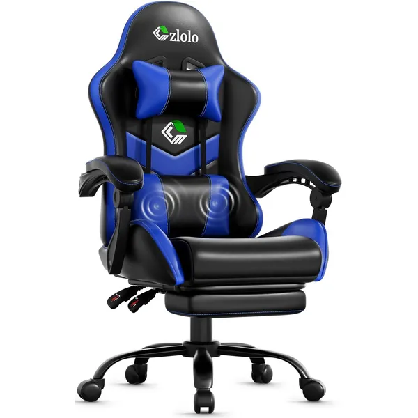 Czlolo Classic Footrest Gaming Chair, Navy Blue