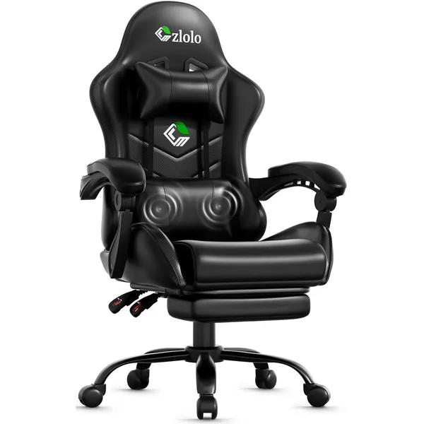 Czlolo Classic Footrest Gaming Chair, Black