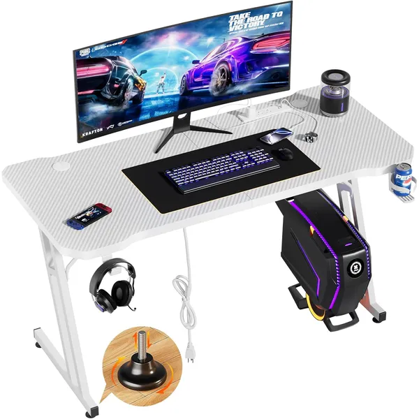 Czlolo 47-Inch Gaming Desk with Power Outlets, White