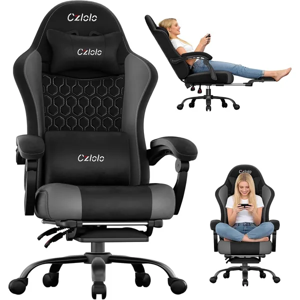 Czlolo Fabric Big & Tall Gaming Chair, Grey