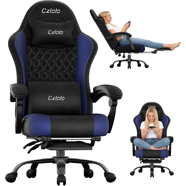 Czlolo Fabric Big & Tall Gaming Chair, Blue