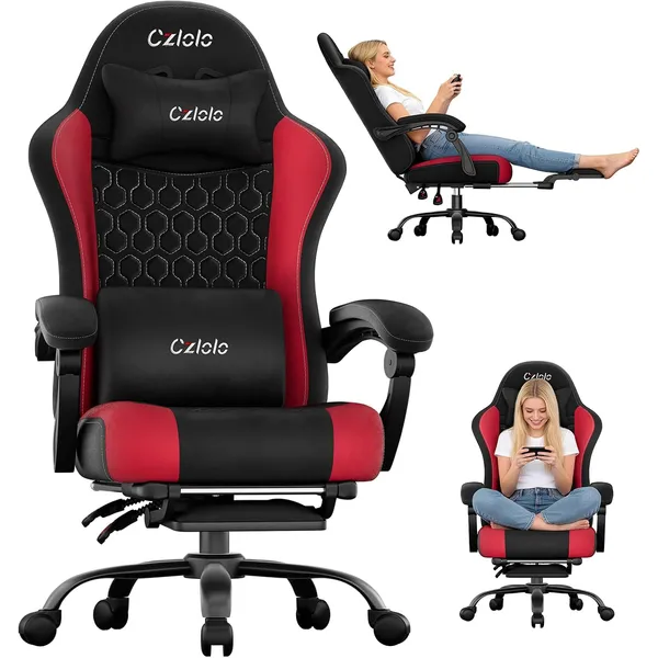 Czlolo Fabric Big & Tall Gaming Chair, Red