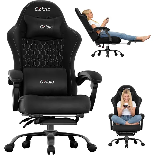 Czlolo Fabric Big & Tall Gaming Chair, Black